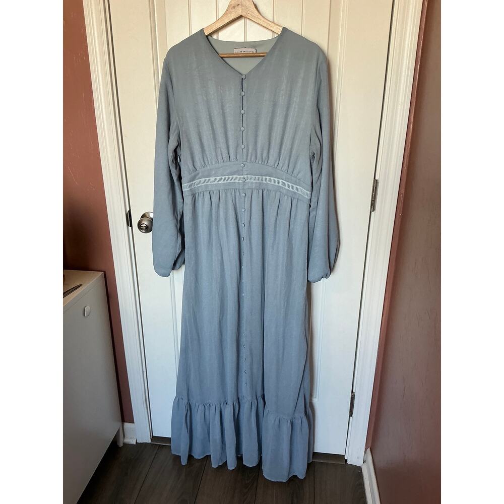 Veiled Collection Modest Ruffle Hem Maxi Dress XLarge Light Blue